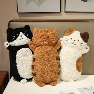 Cute Cat Long Plush Pillow Stuffed Animal Soft Sleeping Pillow Bedside Backrest Cartoon Kitty Toy For Kids Girls