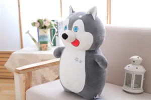 Cute grey and white husky plush toy, soft stuffed animal doll for kids birthday gift.