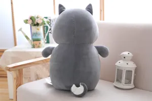 Grey cartoon dog plush toy, soft stuffed animal doll for kids birthday gift, cute home decor.