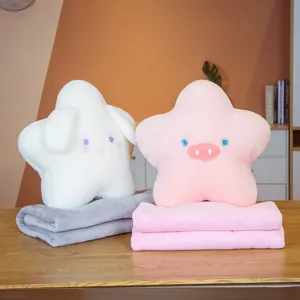 Joli ensemble de coussin et couverture en peluche étoile douce oreiller de dessin animé dortoir