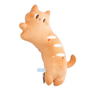 Cute cat baguette plush pillow, soft stuffed animal toy for kids room home decor.