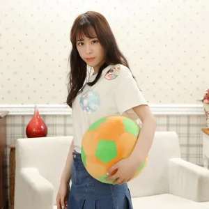 Plush soccer ball toy pillow, soft stuffed simulation sports doll for kids birthday gift.