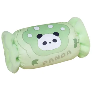 Cute candy shaped plush hand warmer pillow green panda print soft plush sleeping nap cushion
