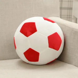 Soft plush soccer pillow detail shot, comfortable toy cushion for kids room decor and daily use