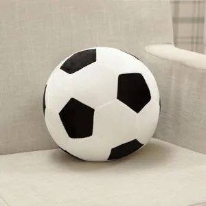 Soft plush football toy pillow, black and white soccer ball cushion for kids and boys birthday gift.