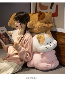 Cute bread cat plush toy, cute striped cat long hugging pillow for girls bed sleep