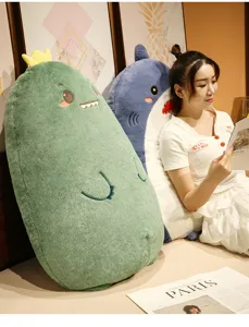 Cute plush dinosaur and shark large bed pillow, soft rabbit plush toy for girls room decor.