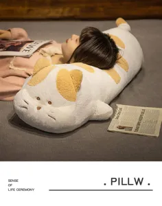 Long cat plush pillow cute kitty stuffed animal soft body pillow for bed sleeping and relaxing