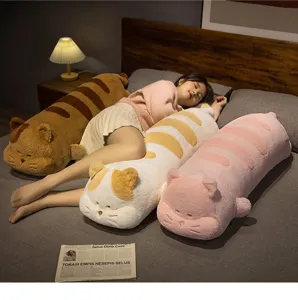 Cute long cat plush pillow soft bread cat stuffed animal toy for bed sleeping gift