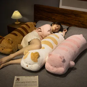 Cute Bread Cat Plush Toy Stuffed Animal Long Pillow Soft Striped Kitty Doll Bed Sleeping Companion Gift For Girls