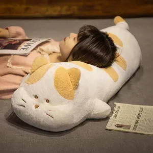 Cute long cat plush pillow soft stuffed animal bread cat body pillow for girls bed sleeping