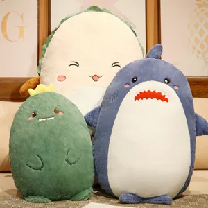 Cute plush animal large pillow cartoon dinosaur shark stuffed toy soft bed cushion for girls