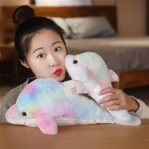 Cuscino peluche delfino luminoso colorato, morbido giocattolo, regalo di compleanno.