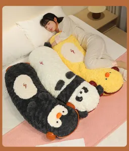 Cute animal long plush body pillow, soft stuffed panda and penguin sleeping pillow for bed.