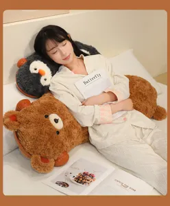 Cute animal long plush body pillow for sleeping and bed hugging, soft stuffed bolster cushion.