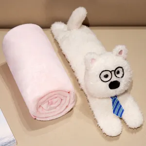 Kids cute rolled flannel blanket with bear plush toy, portable travel office air conditioning