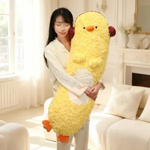 Cute yellow duck long plush body pillow, soft sleeping cuddle pillow for bed and sofa.