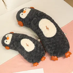 Cute penguin long plush body pillow set, soft grey stuffed animal cushion for bedroom bed.