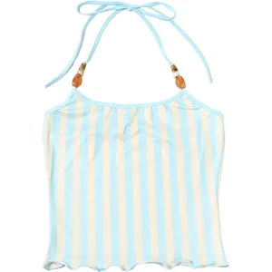 Women Sexy Halter Striped Beaded Tank Top Summer Casual Backless Sleeveless Cute Crop Shirt