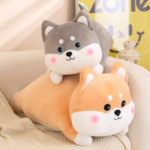 Cute long dog plush pillow, soft stuffed shiba inu husky toy for girls bedroom bed sleep.