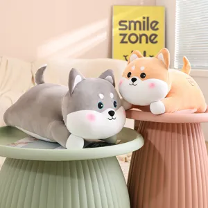 Cute crawling dog plush pillow, soft husky and shiba inu stuffed animal toy for bed sleep.