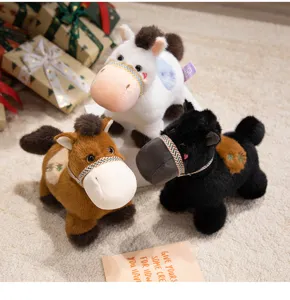 Cute pony plush toy set, soft stuffed animal doll for kids companion, cozy home decor detail view