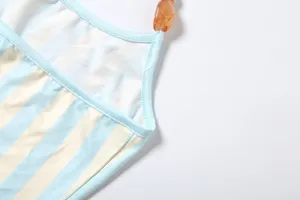Summer women sexy halter beaded striped tank top detail view, casual sleeveless crop top.