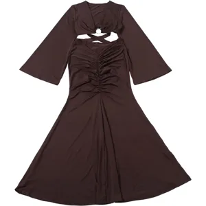 Solid color sexy hollow flare sleeve vest slim pleated skirt set for women summer fashion style
