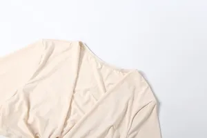 Solid color sexy V-neck top detail view, soft draped fabric, perfect for summer daily wear.