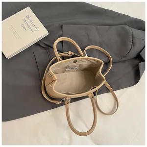 Minimalistische beige Damen Handtasche PU Leder Schulter Umhängetasche Henkeltasche.