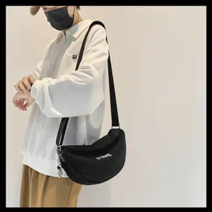 Bolso cruzado de lona estilo japonés para hombre y mujer, bolso negro de gran capacidad.