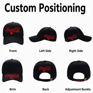 Gorra de beisbol negra poliéster algodón bordado vista detallada desde multiples angulos