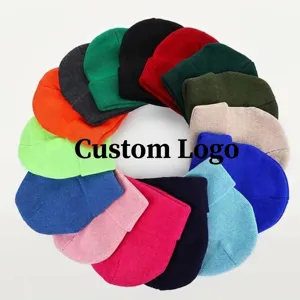 Solid color knit beanie cuffed winter warm skull cap casual stylish blank hat for men women