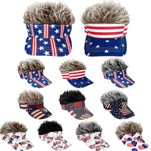 American Flag Baseball Cap With Short Synthetic Wig Hair Novelty Fun Party Sun Protection Hat Unisex