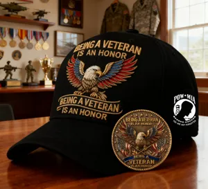 Gorra de béisbol conmemorativa de veteranos de EE. UU. con moneda, bordada con águila.