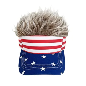 Novelty US Flag Spiky Hair Visor Hat Funny Patriotic Costume Cap for Party Events