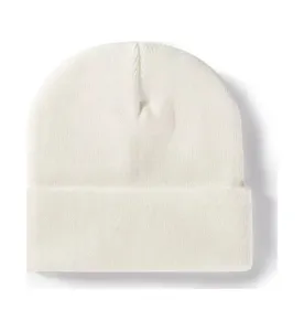 Solid color knitted beanie winter warm cuff knit hat casual unisex soft plain winter cap