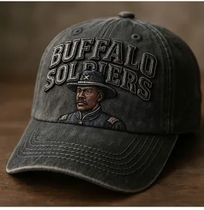 Gorra de béisbol lavada vintage con bordado Buffalo Soldiers, sombrero estilo militar retro.