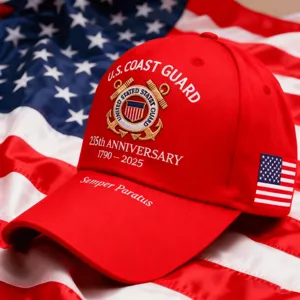 Red U.S. Coast Guard baseball cap, 235th anniversary embroidered outdoor sun hat.