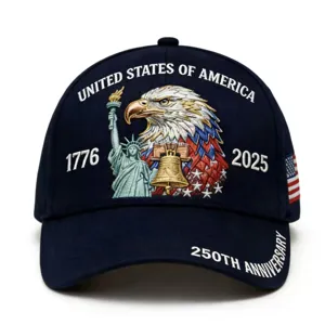 Gorra de Béisbol Patriótica 250 Aniversario Águila Bordada Estatua de la Libertad Azul