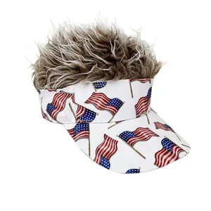 Novelty American Flag Hair Visor Sun Hat Funny Spiky Wig Baseball Cap for Outdoor Party