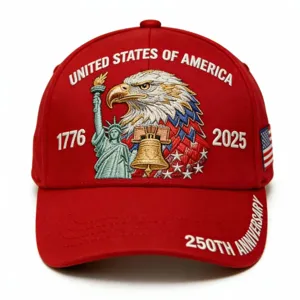 Gorra de béisbol roja conmemorativa del 250 aniversario con bordado detallado