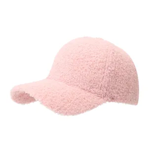 Pink sherpa baseball cap for women and men, thick fleece winter warm outdoor duckbill hat.