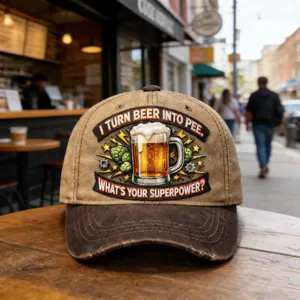 Casquette de baseball vintage lavee avec broderie biere drole patch 3D chapeau de papa