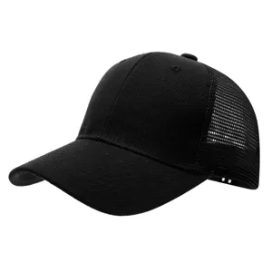 Black mesh baseball cap detail, breathable trucker hat, children outdoor sun protection