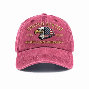Gorra de béisbol de algodón lavado rojo con bordado de águila bandera de EE. UU. y 250 aniversario.
