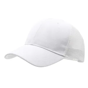 Close-up detail of the white children mesh trucker baseball hat showing breathable fabric.
