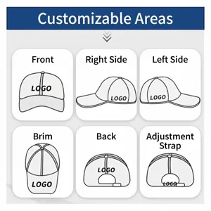 Detalle de gorra de béisbol de algodón personalizable con vistas de logotipo bordado.