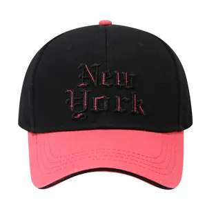 Stylish black and red colorblock baseball cap with gothic New York embroidery for daily wear.