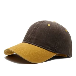 Close-up detail of the vintage washed contrast color baseball cap with embroidered eyelets.